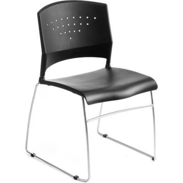 Boss Plastic Stacking Chair - Black, Boss Office Products, Mfr#: B1400-BK-1